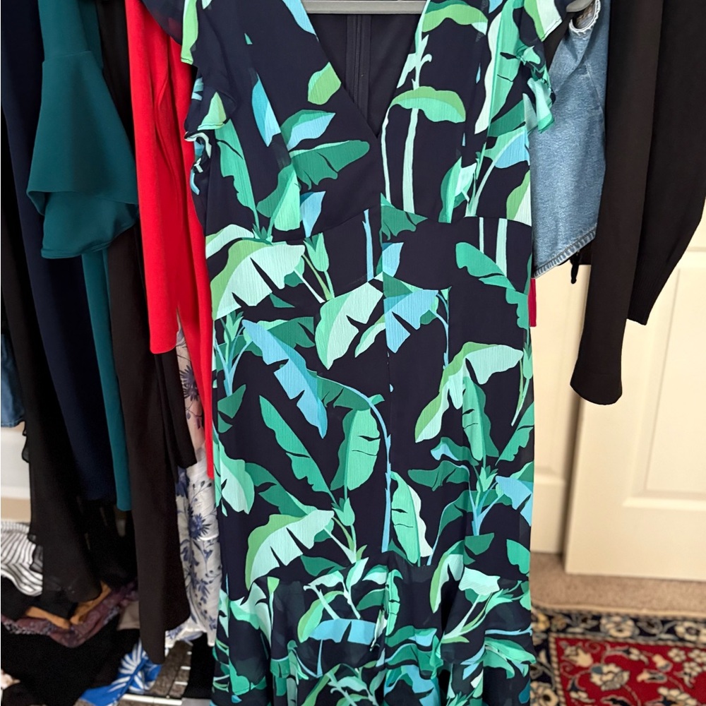 Tommy Hilfiger Green and Blue Leaf Maxi Dress